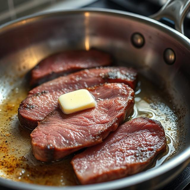 Kalbfleisch in der Pfanne für Zürcher Geschnetzeltes
